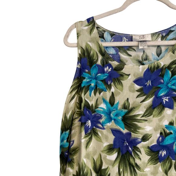 Vintage 80s Blue Green Hawaiian Floral Rayon Sheath Sundress Size Medium - Picture 10 of 15